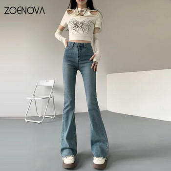 ZOENOVA Нови клоширани дънки Дамски панталони с висока талия Ретро естетични дънкови панталони Streetwear Ежедневни корейски модни дънки Y2k