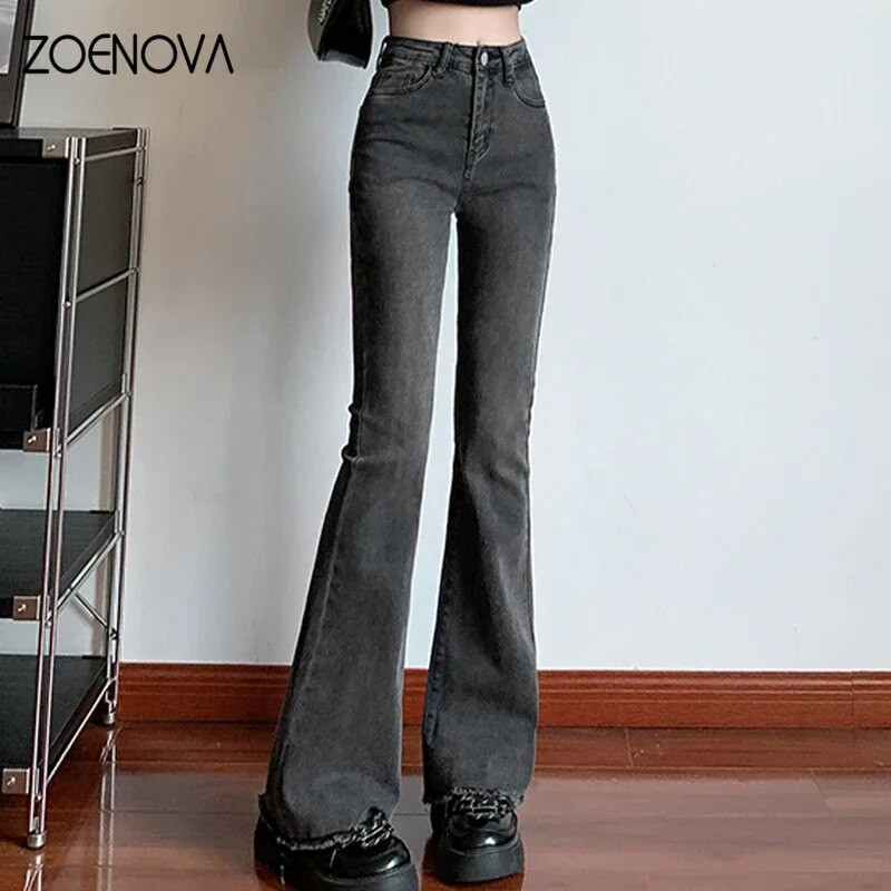 ZOENOVA New Flare Jeans Ženske hlače visokog struka Vintage Aesthetic Denim Hlače Streetwear Casual Korean Fashion Y2k Jeans