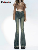 Fotvotee kõrge vöökohaga teksad Naiste riided kitsad püksid Mom teksad Tänavarõivad Vintage Denim Harajuku täispikad püksid