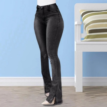 Ψηλόμεσο Flare τζιν για γυναίκες Καλοκαίρι 2023 Skinny Ripped Design ady Sexy Push Up Τζιν παντελόνι Φθινοπωρινό γυναικείο τζιν