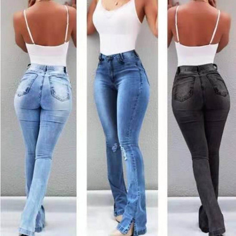 Ψηλόμεσο Flare τζιν για γυναίκες Καλοκαίρι 2023 Skinny Ripped Design ady Sexy Push Up Τζιν παντελόνι Φθινοπωρινό γυναικείο τζιν