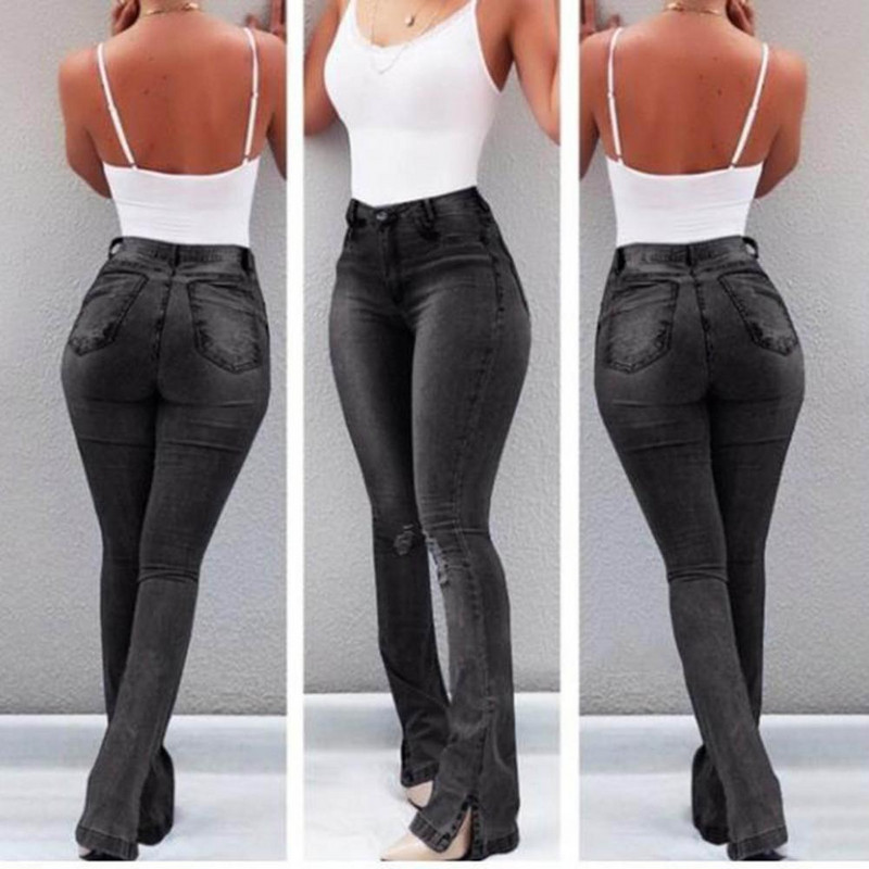 Ψηλόμεσο Flare τζιν για γυναίκες Καλοκαίρι 2023 Skinny Ripped Design ady Sexy Push Up Τζιν παντελόνι Φθινοπωρινό γυναικείο τζιν