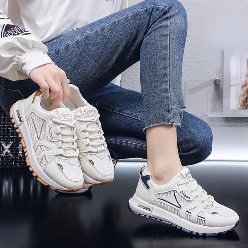 Ženske tenisice s platformom Jesen 2024. Nove debele vulkanizirane cipele Ženske prozračne udobne ležerne ravne cipele za hodanje