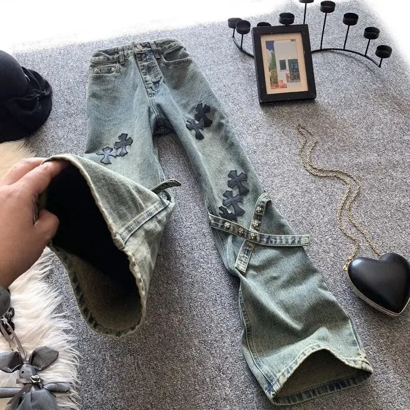 Cross Patch traperice visokog struka Ženske američke retro High Street ravne široke široke hlače Harajuku Hot Girl Y2k hlače