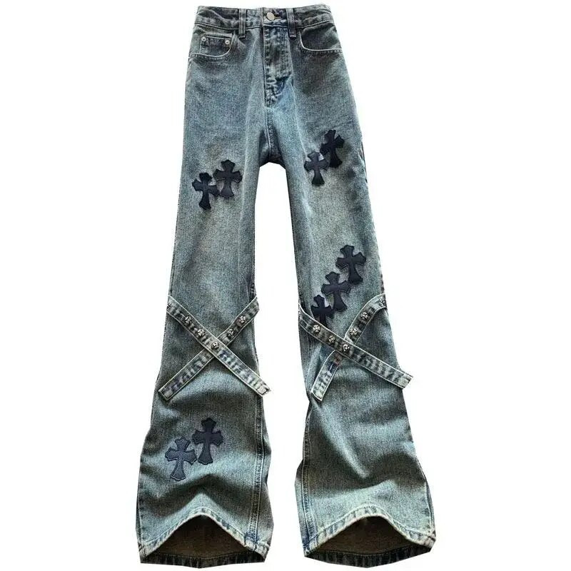 Cross Patch traperice visokog struka Ženske američke retro High Street ravne široke široke hlače Harajuku Hot Girl Y2k hlače