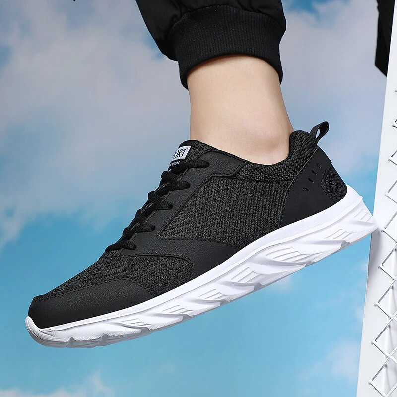 Trend muške cipele za slobodno vrijeme Mrežaste lagane tenisice Cipele na vezanje za vanjske prostore Prozračne Zapatillas za parove Sportske crne tenisice za trčanje
