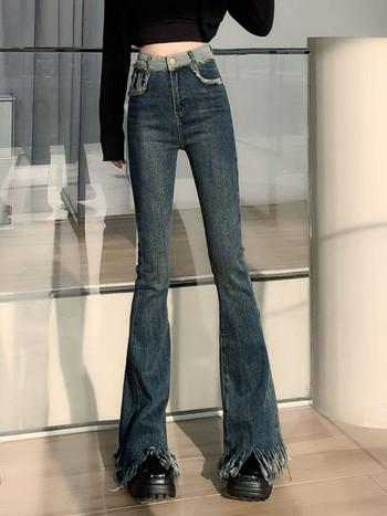 Winter Blue Vintage Jeans Γυναικεία Ψηλόμεση Y2K Chic Casual Flare Παντελόνι Γυναικεία Κορεάτικη μόδα Φούντα τζιν παντελόνι 2022