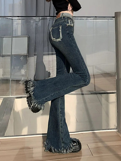 Téli kék vintage farmer Női magas derekú Y2K Elegáns lezser nadrág Női koreai divat Bojt Designer Farmer nadrág 2022