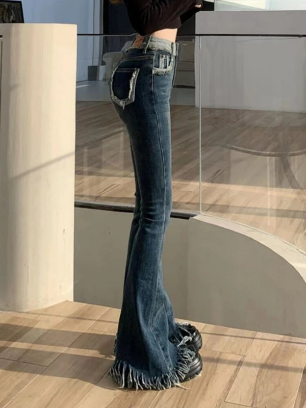 Téli kék vintage farmer Női magas derekú Y2K Elegáns lezser nadrág Női koreai divat Bojt Designer Farmer nadrág 2022