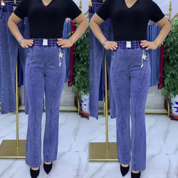Μεσήλικας γυναικείο τζιν Άνοιξη Φθινόπωρο Stretch Μέση Τζιν Παντελόνι Μεγάλο Μέγεθος Χαλαρό Γυναικείο Micro Flare Παντελόνι Χειμώνας Χοντρό Ζεστό Jean