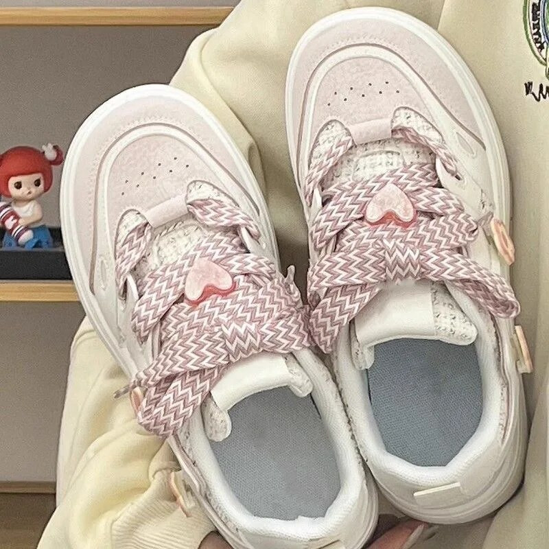 Ružičaste tenisice s platformom Kawaii ženske tenisice Ležerne retro slatke vulkanizirane tenisice Ženske tenisice Ravne čipkaste cvjetne dekoracije
