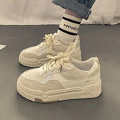 Pantofi vulcanizati bej pentru femei Pantofi grosi Pantofi pentru femei cu design nou Pantofi sport cu șireturi Pantofi pentru femei la modă.