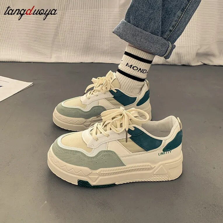 Pantofi vulcanizati bej pentru femei Pantofi grosi Pantofi pentru femei cu design nou Pantofi sport cu șireturi Pantofi pentru femei la modă.