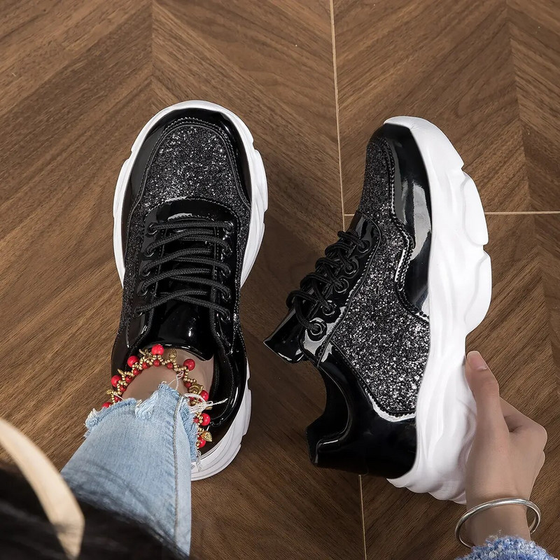 Γυναικεία πάνινα παπούτσια Παπούτσια για τρέξιμο Αθλητικά παπούτσια Casual Αθλητικά παπούτσια για περπάτημα Λουστρίνι με παγιέτες μπαμπά γυναίκες