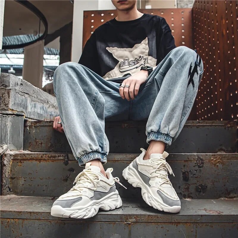 Vyriški 2024 m. nauji kvėpuojantys tinkliniai sportiniai batai storu padu madingi laisvalaikio batai lauko madingi vyriški bėgimo bateliai, vyriški sportbačiai