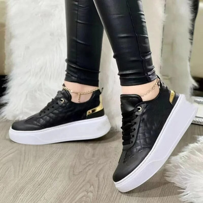 Pantofi pentru femei Pantofi casual pentru femei Pantofi cu platformă cu vârf rotund Pantofi cu șireturi Tenis pentru femei Pantofi vulcanizați Mocasini de damă de culoare solidă