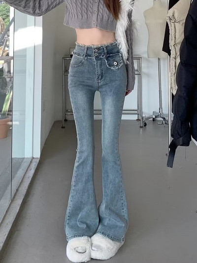 Lagano proširene traperice Ženske jesenske tanke jesenske haljine Nove uske kratke muške hlače s krznenim rubom Visokog struka Ženske traperice