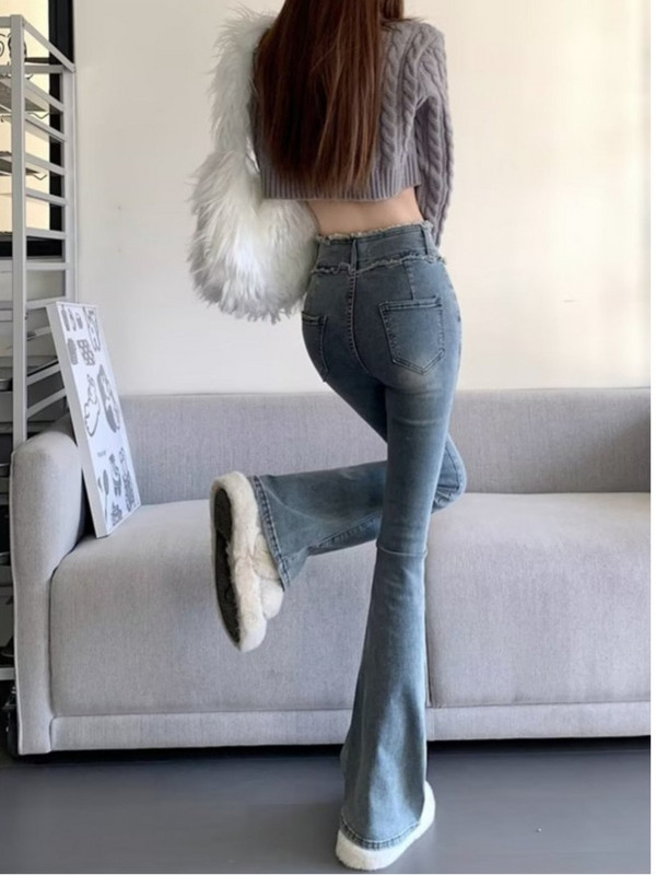 Lagano proširene traperice Ženske jesenske tanke jesenske haljine Nove uske kratke muške hlače s krznenim rubom Visokog struka Ženske traperice