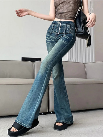 Πλυμένο ταλαιπωρημένο ντεγκραντέ ψηλόμεσο τζιν αμερικάνικου στυλ Ρετρό ίσιο φαρδύ παντελόνι Harajuku Y2k Hot Girl