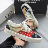 Hot Sale Fashion nyomtatott vászon cipők férfiaknak Alacsony árú, légáteresztő férfi gördeszka cipők Lapos vulkanizált cipők Espadrille Homme