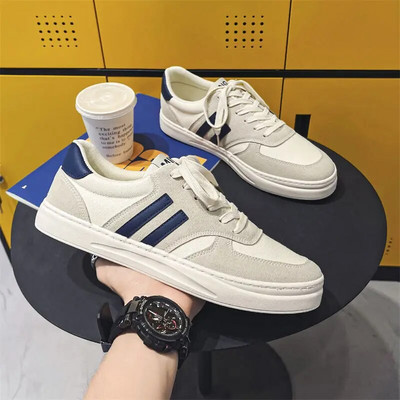 Muške ležerne bijele platnene cipele s niskim gornjim dijelom i okruglim prstima Lagane tenisice na vezanje u korejskom stilu Modne jednostavne cipele za hodanje na otvorenom