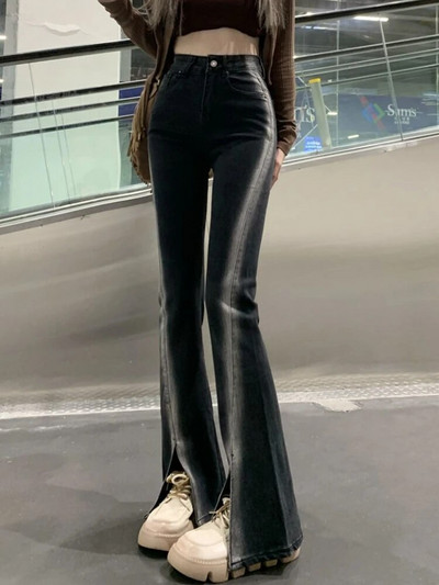 Y2k široke traperice s prorezom Ženske obložene seksi uske Harajuku ulične odjeće Elegantne ženske džinsy Jesenska odjeća Vintage Chic