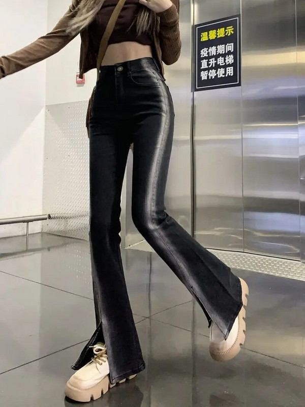 Y2k široke traperice s prorezom Ženske obložene seksi uske Harajuku ulične odjeće Elegantne ženske džinsy Jesenska odjeća Vintage Chic