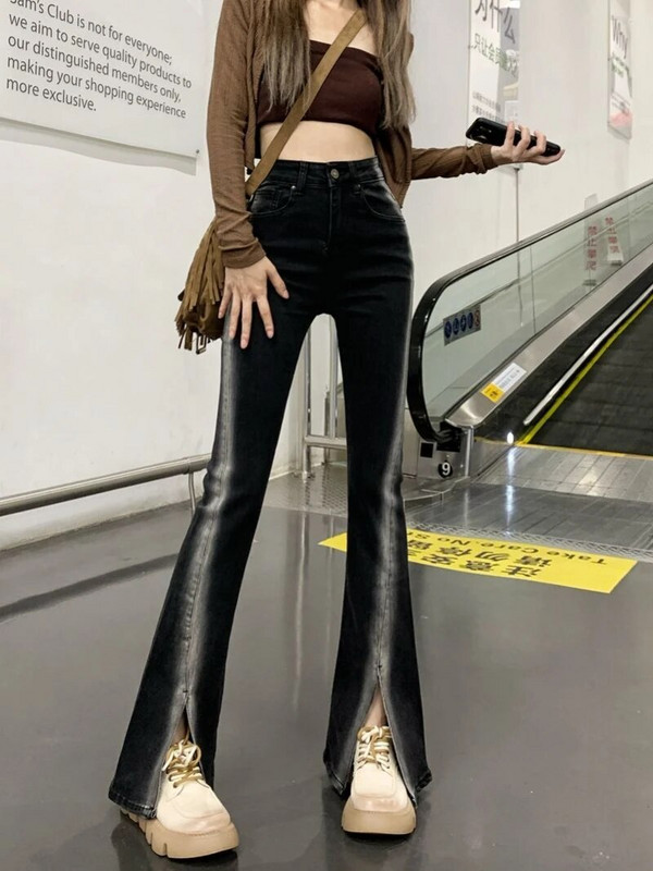 Y2k široke traperice s prorezom Ženske obložene seksi uske Harajuku ulične odjeće Elegantne ženske džinsy Jesenska odjeća Vintage Chic