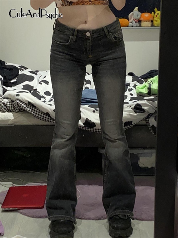 Cuteandpsycho Y2K Low Wasited Denim Flare Jeans Slatke Harajuku Tie Dye print retro hlače Korejske modne ženske hlače iz 90-ih Chic