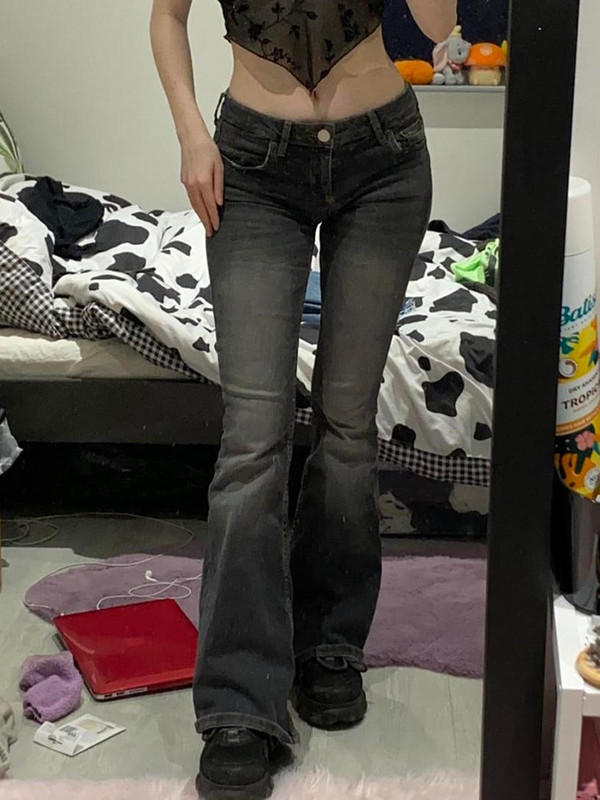 Cuteandpsycho Y2K Low Wasited Denim Flare Jeans Slatke Harajuku Tie Dye print retro hlače Korejske modne ženske hlače iz 90-ih Chic