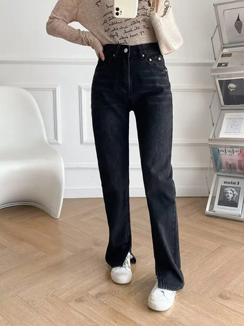 ZATRHMBM Дамски 2022 г. Нова мода Slim Fit Flare Jeans Винтидж Дънки със страничен джоб и цип Fly Висока талия Деним Женски панталон до глезена Mujer
