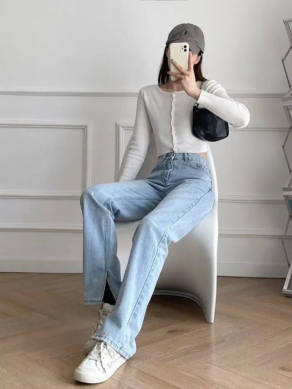 ZATRHMBM Women 2022 New Fashion Slim Fit Flare Jeans Vintage φερμουάρ στο πλάι με τσέπη Fly ψηλόμεσο τζιν Γυναικείο παντελόνι στον αστράγαλο Mujer