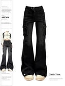 Γυναικεία Black Gothic Cargo Flare Jeans Emo 2000s Vintage ψηλόμεσο φαρδύ τζιν παντελόνι Y2k Harajuku 90s Aesthetic Pants Ρούχα