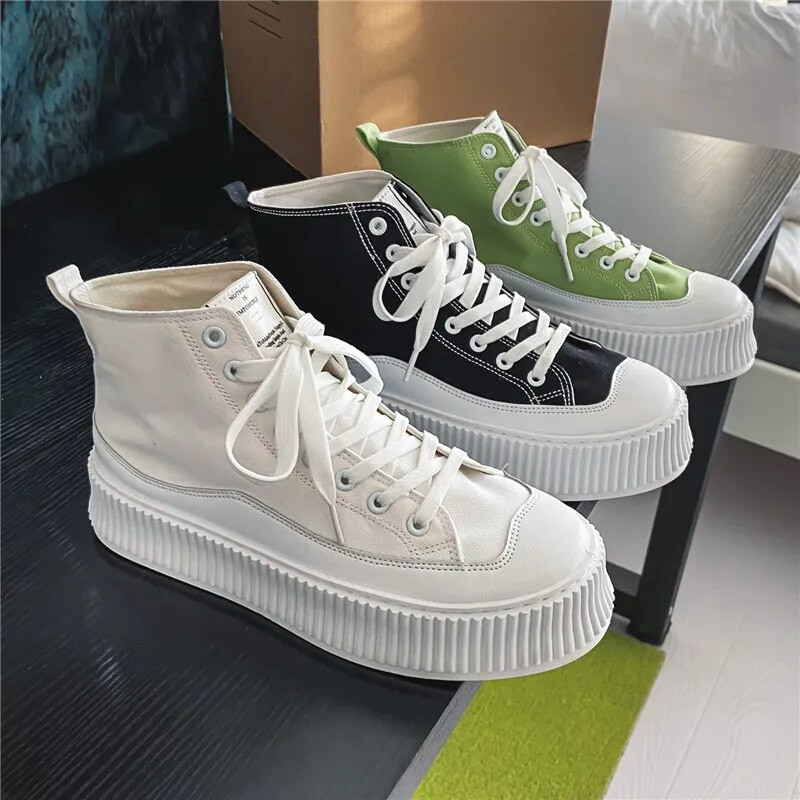 Tavaszi ősz Férfi Platform Vászon Cipők Férfi Magas felső Alkalmi Cipők Fűzős Vulkanizált Cipők Zapatillas Hombre