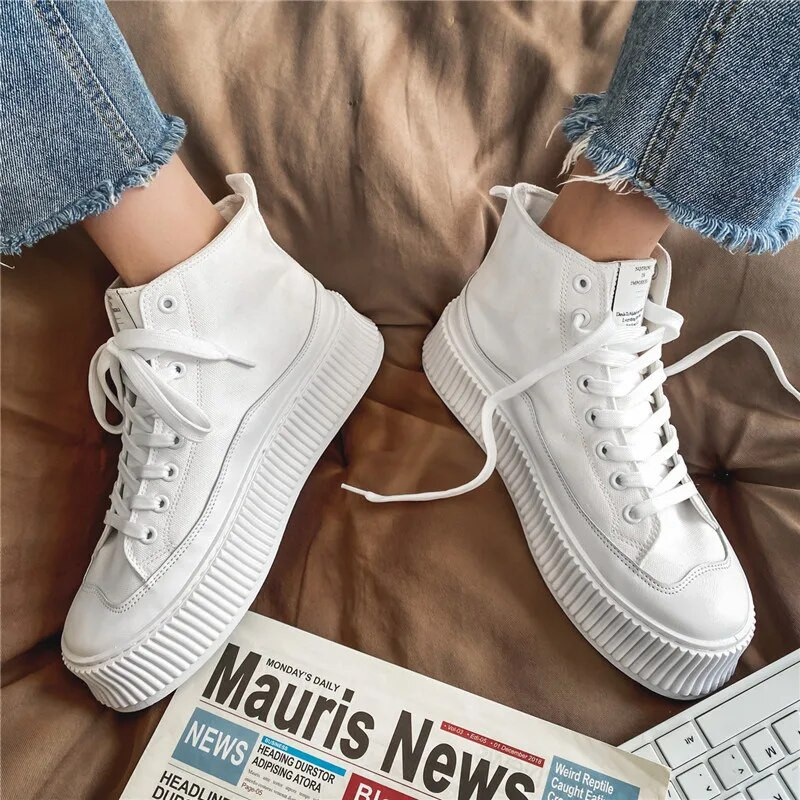 Tavaszi ősz Férfi Platform Vászon Cipők Férfi Magas felső Alkalmi Cipők Fűzős Vulkanizált Cipők Zapatillas Hombre