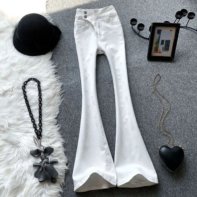 Y2K Streetwear stil Harajuku Skinny Raširene traper hlače visokog struka 2023 Jesen Zima Ženske vintage jednobojne traper hlače