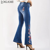 LOGAMI Embroidery Farmer Női Skinny Flare Pants Farmer Női Alkalmi farmer