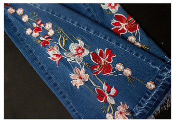 LOGAMI Embroidery Jeans Woman Skinny Flare Pants Denim Ladies Casual Jeans  