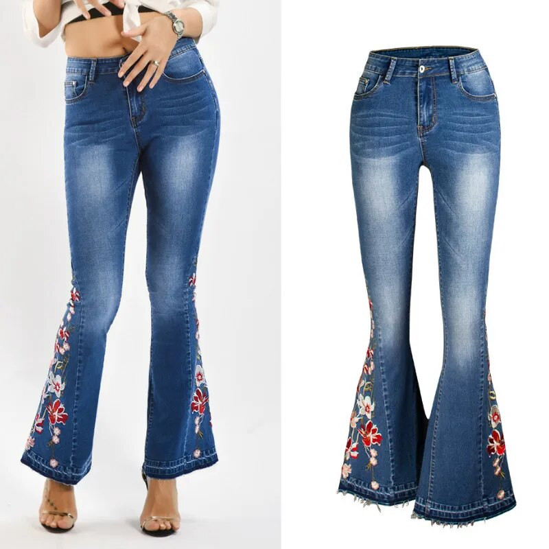 LOGAMI Embroidery Farmer Női Skinny Flare Pants Farmer Női Alkalmi farmer  