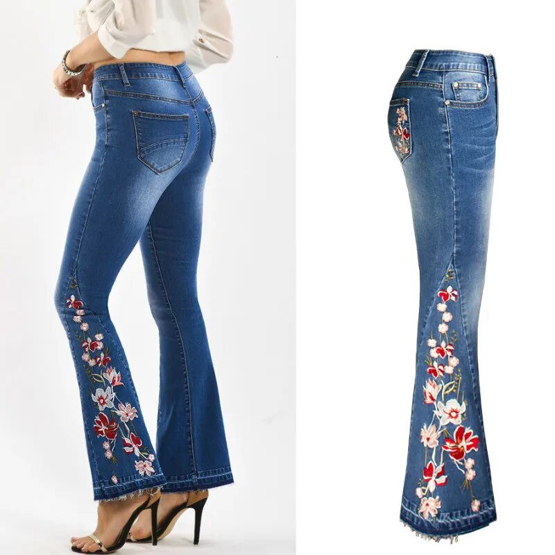 LOGAMI Embroidery Farmer Női Skinny Flare Pants Farmer Női Alkalmi farmer  