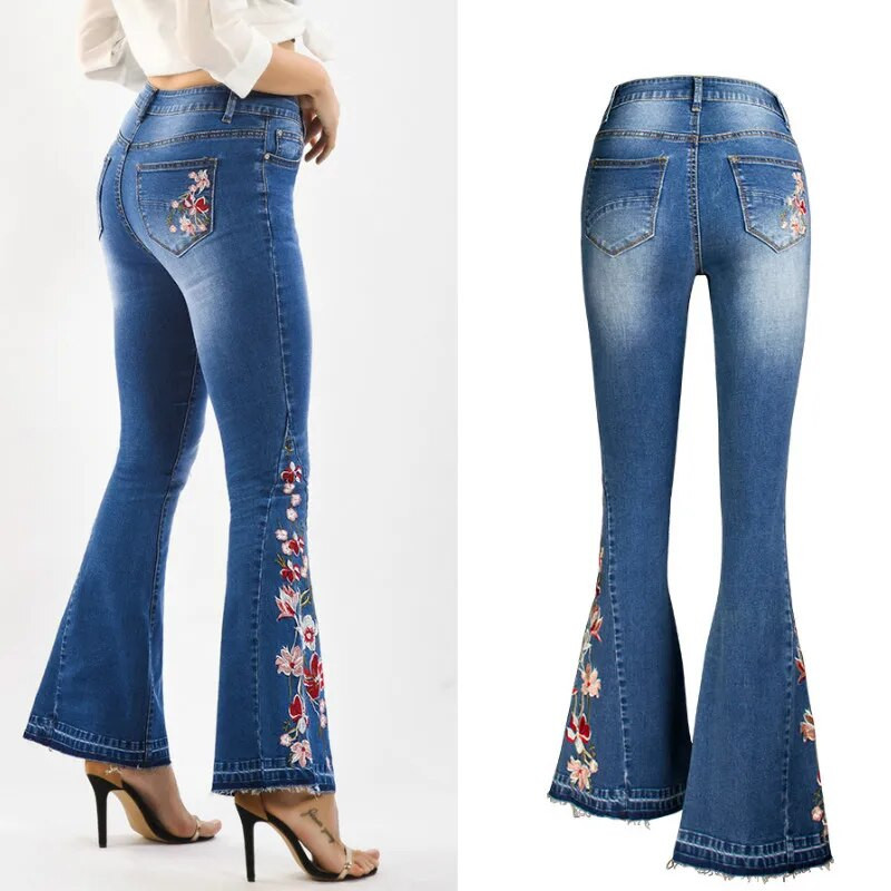 LOGAMI Embroidery Farmer Női Skinny Flare Pants Farmer Női Alkalmi farmer  