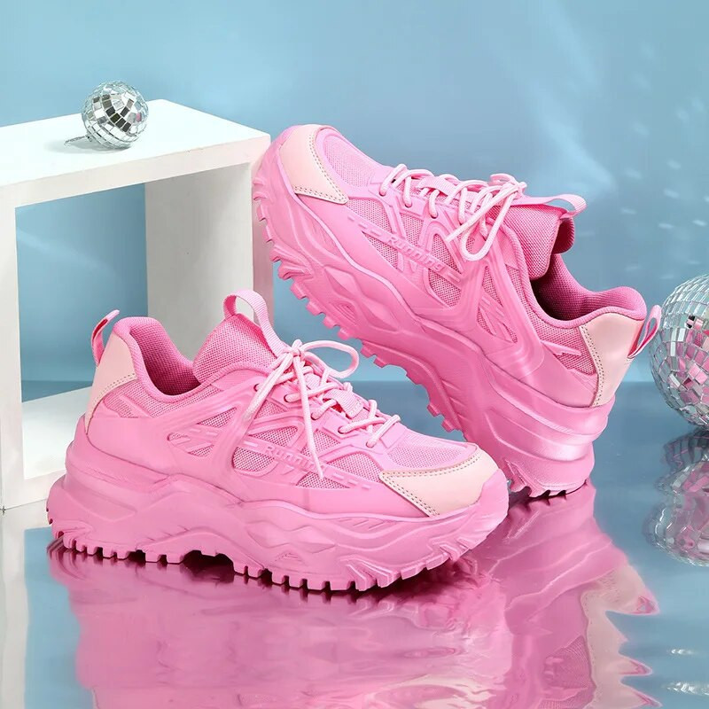 Αθλητικά αθλητικά πάνινα παπούτσια με χοντρή σόλα άνοιξη με αναπνεύσιμα παπούτσια για τρέξιμο, γυναικεία και ανδρικά παπούτσια για περπάτημα με κορδόνια για εξωτερικούς χώρους