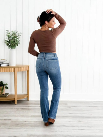 Holy Grail Tummy Control Bootcut Jeans Дамски клоширани ретро разтегливи ежедневни високи талии с пълна дължина Тънки широки крачоли Streetwear