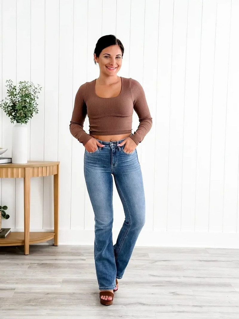 Holy Grail Tummy Control Bootcut traperice Ženske lepršave vintage rastezljive ležerne visokog struka pune dužine, uske široke nogavice, ulična odjeća