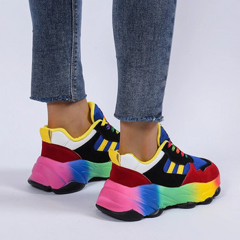 Γυναικεία αθλητικά παπούτσια 2023 Καλοκαίρι Γυναικεία Βουλκανιζέ Παπούτσια Στρογγυλά Αθλητικά παπούτσια με αντίθεση χρώματος Γυναικεία Αθλητικά παπούτσια με κορδόνια