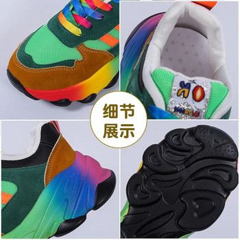 Дамски маратонки 2023 Летни дамски вулканизирани обувки Спортни обувки с кръгли пръсти Цветен контраст Дамски ежедневни спортни обувки с връзки