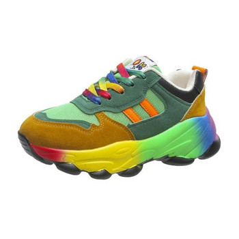 Дамски маратонки 2023 Летни дамски вулканизирани обувки Спортни обувки с кръгли пръсти Цветен контраст Дамски ежедневни спортни обувки с връзки