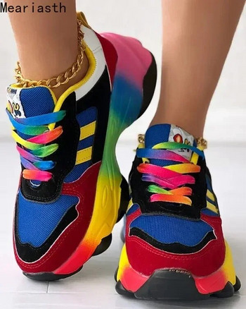 2023 Νέα γυναικεία αθλητικά παπούτσια με κορδόνια, παπούτσια για τρέξιμο με δίχτυ εξωτερικού χώρου, πολύχρωμα παπούτσια για περπάτημα Δωρεάν αποστολή Συν μέγεθος 35~43
