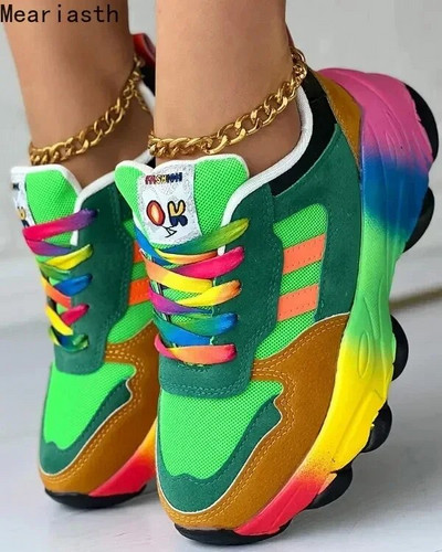 2023 Νέα γυναικεία αθλητικά παπούτσια με κορδόνια, παπούτσια για τρέξιμο με δίχτυ εξωτερικού χώρου, πολύχρωμα παπούτσια για περπάτημα Δωρεάν αποστολή Συν μέγεθος 35~43