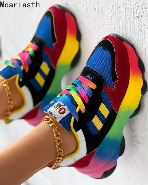 2023 Νέα γυναικεία αθλητικά παπούτσια με κορδόνια, παπούτσια για τρέξιμο με δίχτυ εξωτερικού χώρου, πολύχρωμα παπούτσια για περπάτημα Δωρεάν αποστολή Συν μέγεθος 35~43